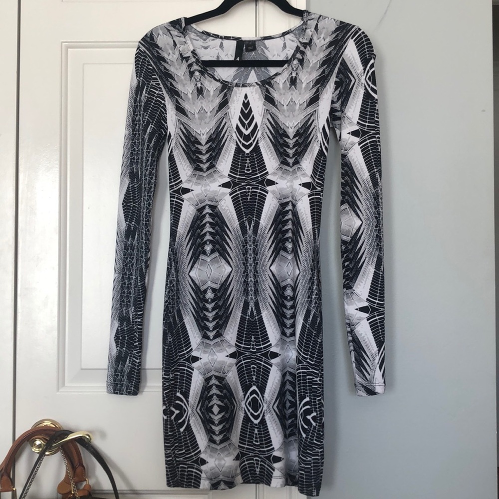 H&M black, grey, white print dress